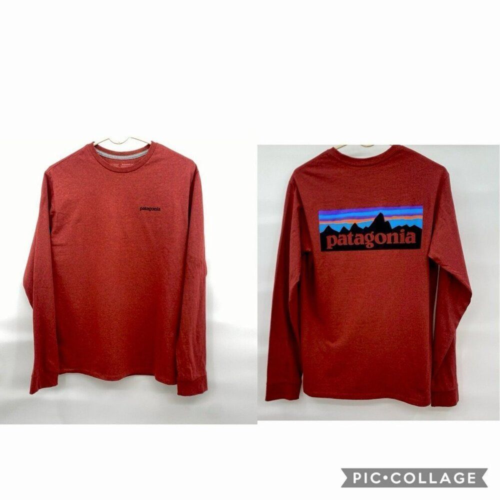 Patagonia Responsibili-Tee Long Sleeve Shirt Organic Cotton Orange Mountains XS